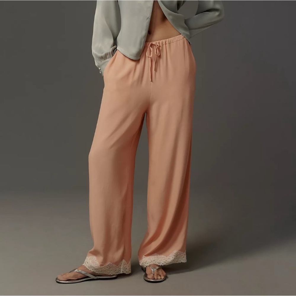 ANTHROPOLOGIE Lace-Trim Silky Pull-On Pants - Size XL (NWT, $118 Retail)